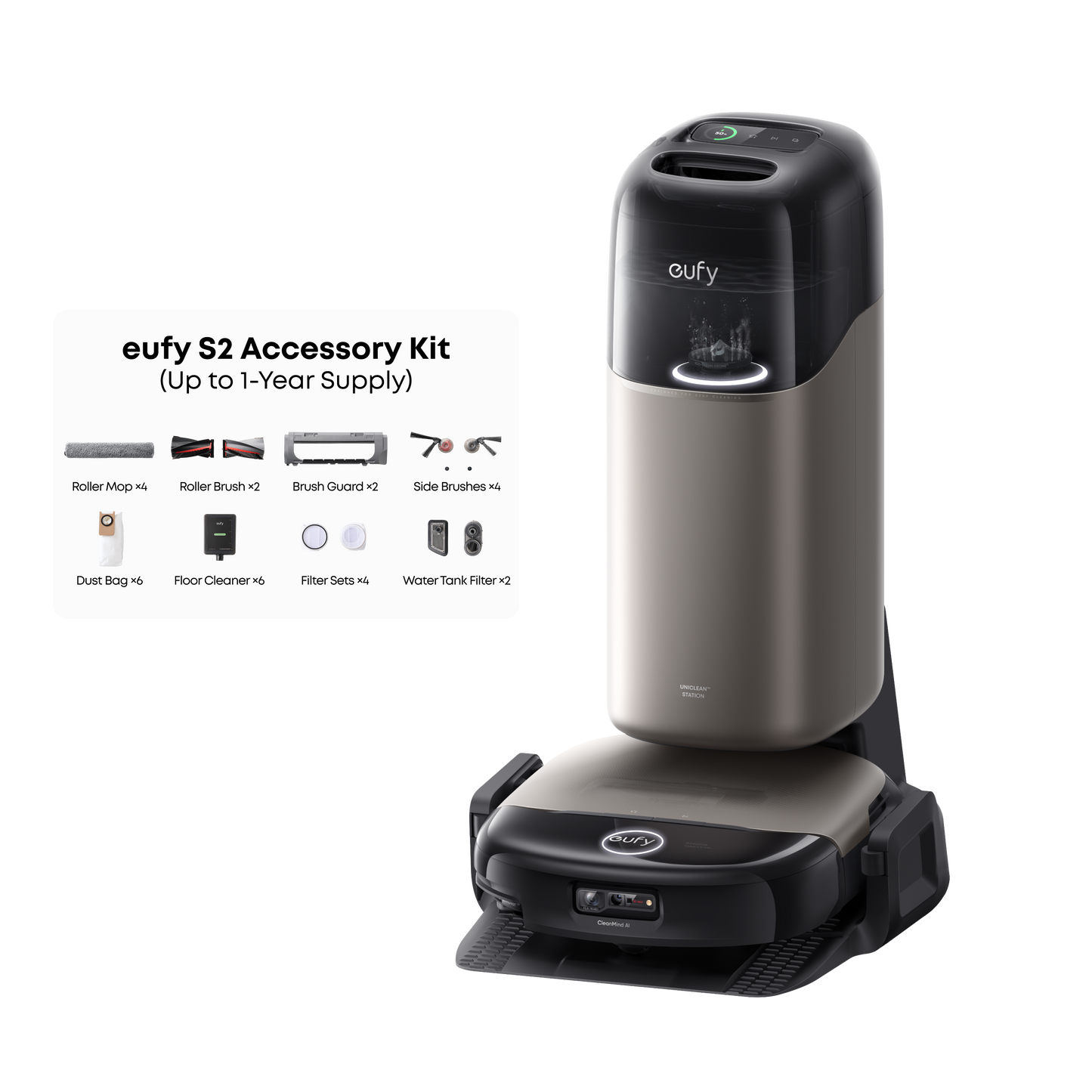 eufy Omni S2 Robot Vacuum and Mop with 1-Year Replacement Kit