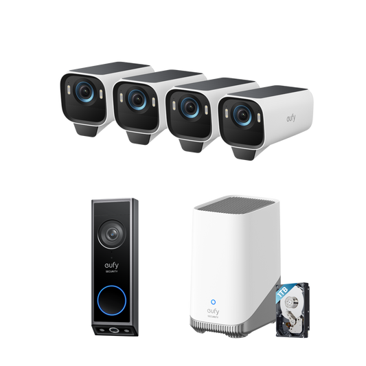 eufyCam S3 Pro 4-Cam Kit  + Video Doorbell E340 + 1 TB Hard Drive