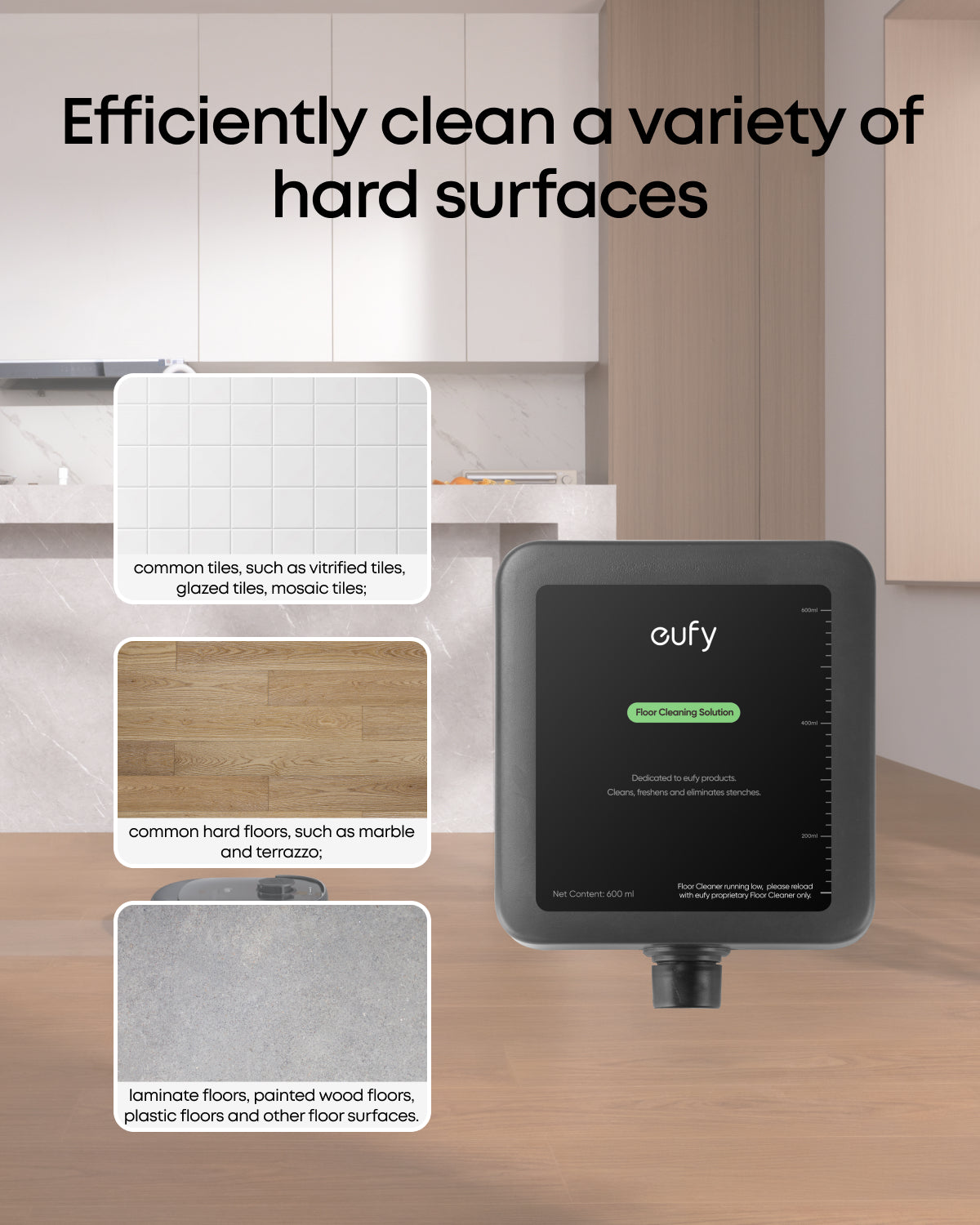 eufy Floor Cleaning Solution, Ready to Use, 600 ml, Floor Cleaning Solution, Safe, Compatible with E25