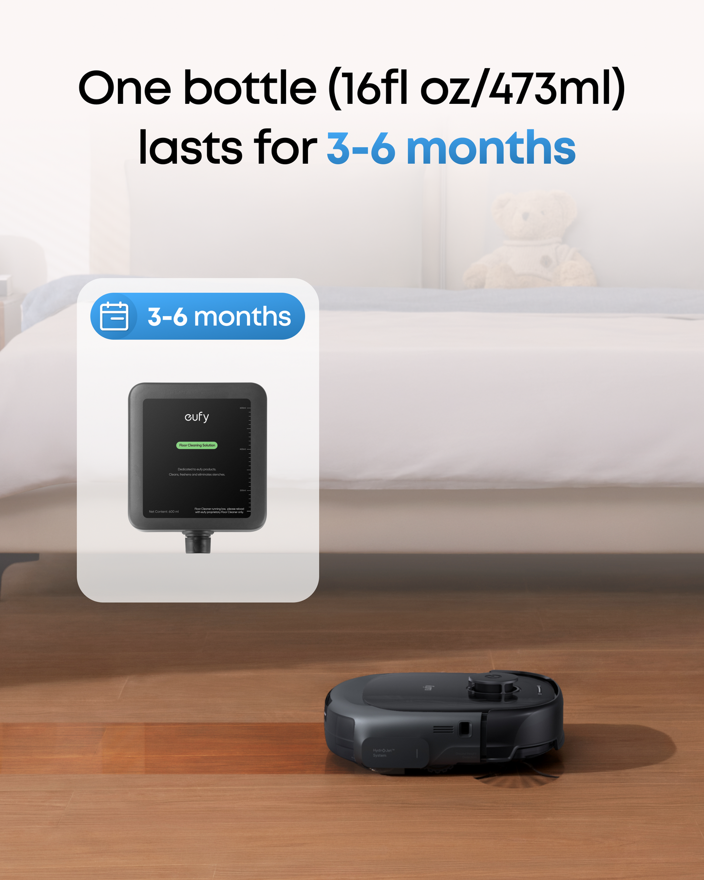 eufy Floor Cleaning Solution, Ready to Use, 600 ml, Floor Cleaning Solution, Safe, Compatible with E25